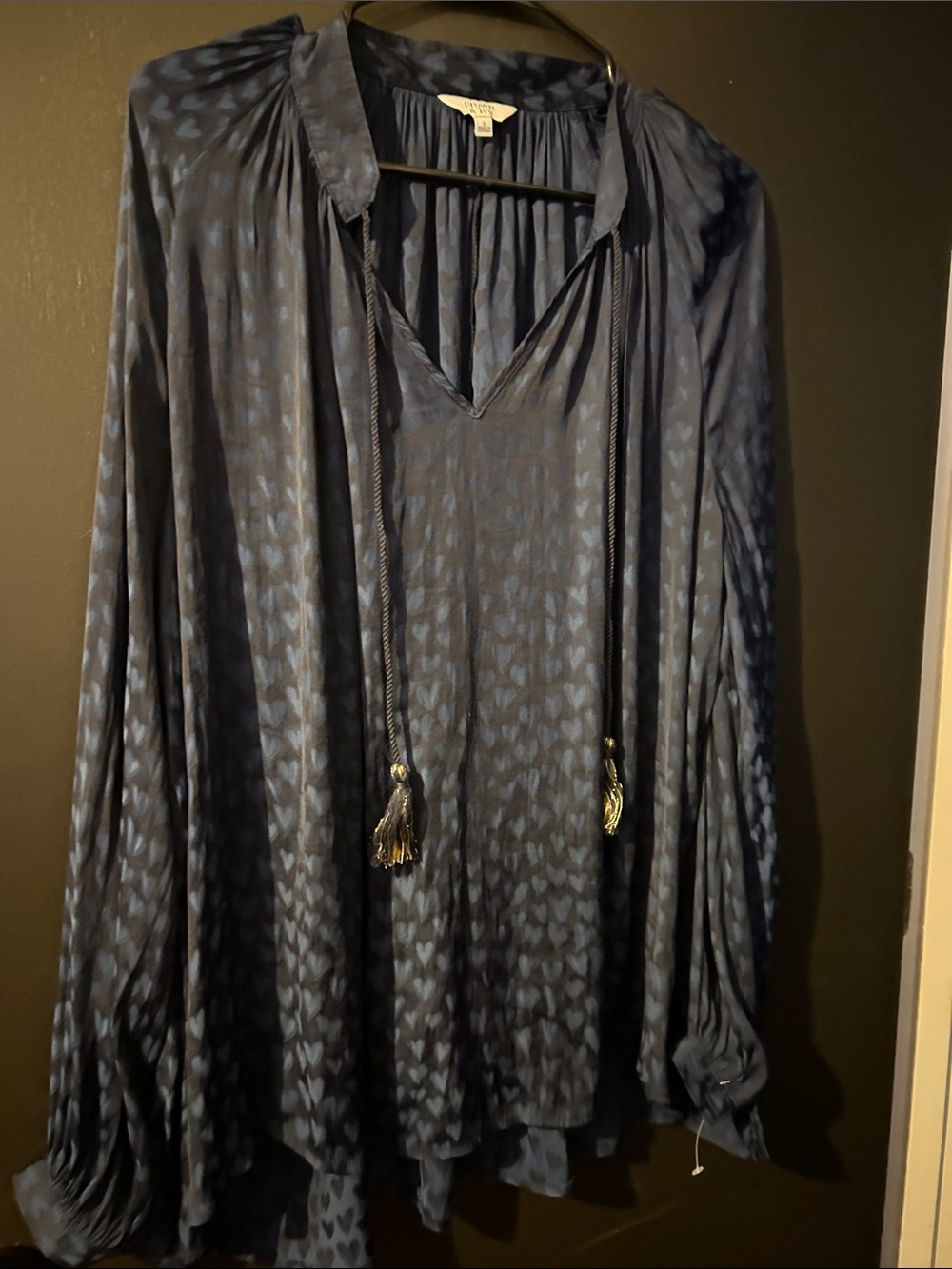 crown & ivy Navy Blue Patterned Tassel Tie Tunic